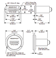Dimensional Drawing for 7795 Series Hour Meter and Time Totalizer