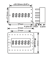 Dimensional Drawing for 799984-302/402 MicroMITE Series Totalizing Counter