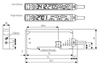 Dimensional Drawing for BF5 Series Single/Dual Display Fiber Optic Amplifier