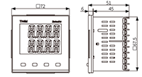 Dimensional Drawing for TH4M Series Liquid Crystal Display (LCD) Temperature/Humidity Controller