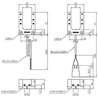 Dimensional Drawing for MU Series U-Shaped Magnetic Proximity Sensors