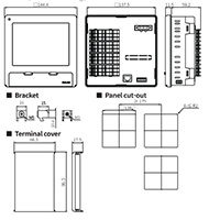 Dimensional Drawing for KRN1000 Series Liquid Crystal Display (LCD) Touchscreen Paperless Recorder