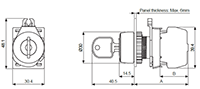 Dimensional Drawing for S2KR Series 22/25 Millimeter (mm) Diameter Round Key Selector Switches