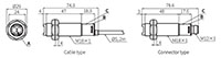 Dimensional Drawing for BR Series Cylindrical Photoelectric Sensor