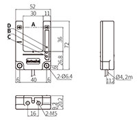 Dimensional Drawing for BUM Series 1-Channel U-Shaped Photoelectric Sensor