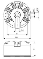 Dimensional Drawing for CN-502H Highway Addressable Remote Transducer (HART) Protocol Cylindrical Temperature Transmitters