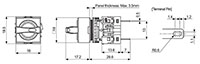 Dimensional Drawing for S16SRS Series 16 Millimeter (mm) Diameter Square Selector Switch