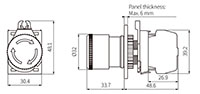 Dimensional Drawing for SF2ER Series 22/25 Millimeter (mm) Diameter Round Mount Emergency Stop Switches