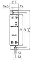 Dimensional Drawing for SRH1 Series Voltage Input Type 1-Phase Top/Bottom Terminal Solid State Relay (SSR) with Integrated Heatsink