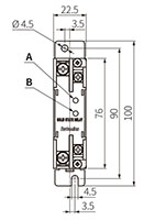 Dimensional Drawing for SRHL1 Series 1-Phase Right/Left Terminal Solid State Relay (SSR) with Integrated Heatsink